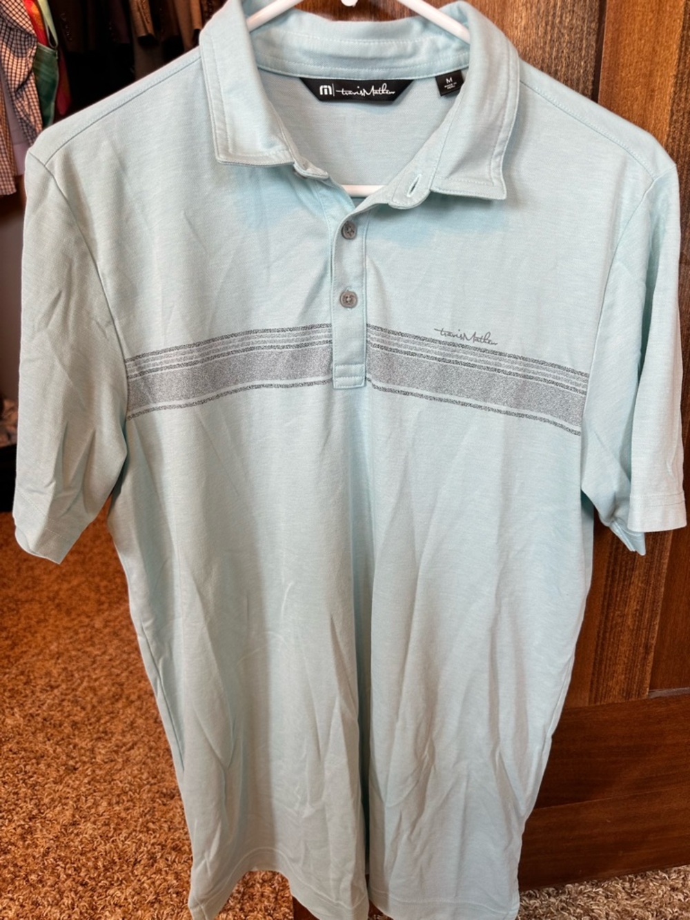 Travis Mathew Pale Blue Polo with Gray Stripe